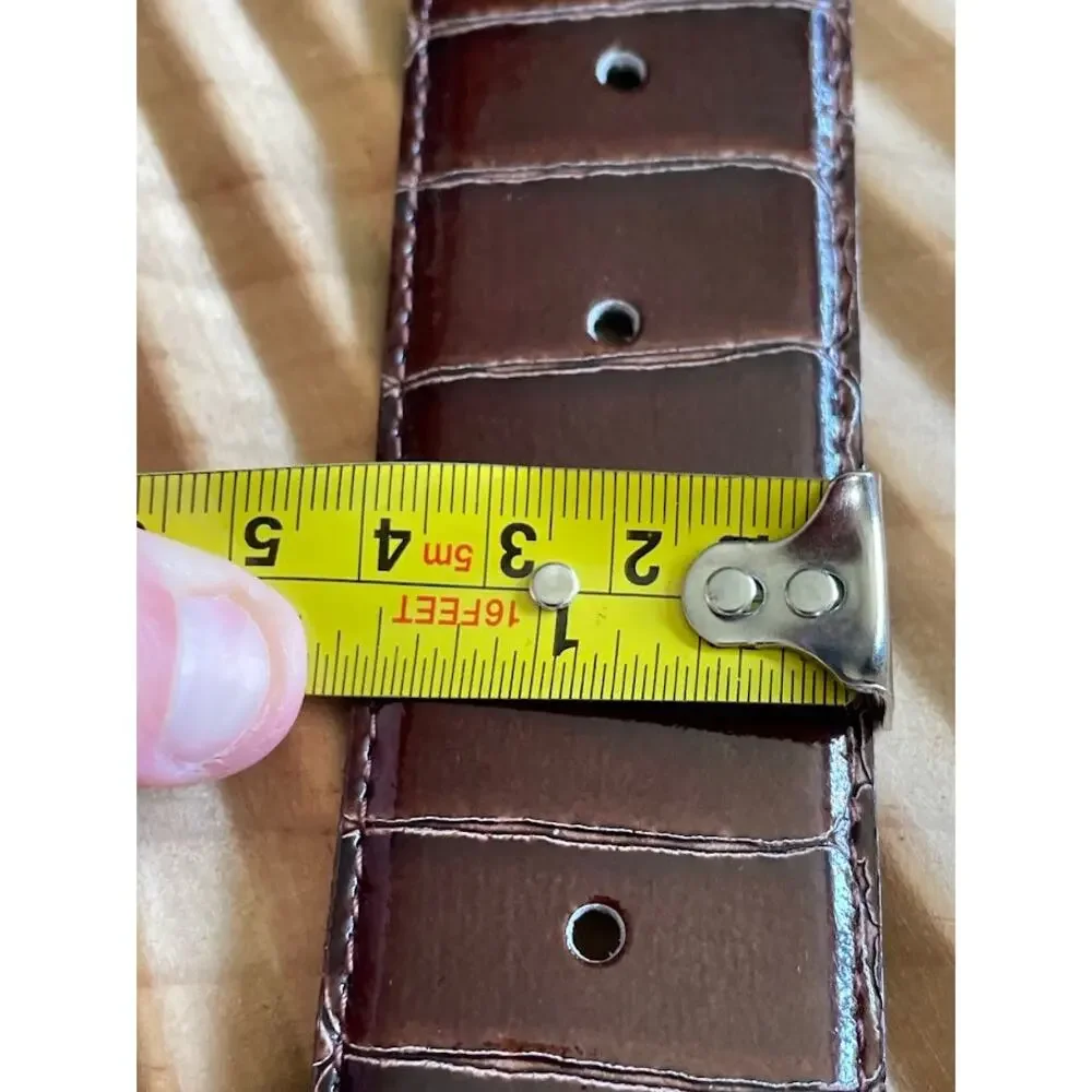 Womens Genuine Leather Reptile Print Wide Belt Espresso Brown Size M/L